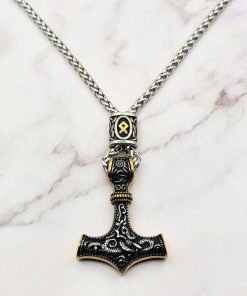 Alternative view of Mei's Viking ketting | Golden Hammer | Stainless Steel | zilver - goud