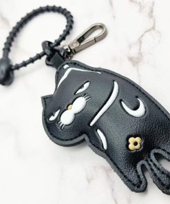 Hangout Kitty 3 Mei's Keyed sleutelhanger | Hangout Kitty | Leer | zwart - wit Hangout Kitty 3