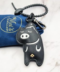 Mei's Keyed sleutelhanger | Hangout Piggy | Leer | zwart - wit