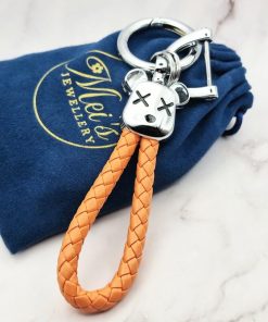 Mei's Keyed sleutelhanger | Rising Bear | Stainless Steel - Leer | zilver- oranje