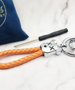 Rising Bear 3 Mei's Keyed sleutelhanger | Rising Bear | Stainless Steel - Leer | zilver- oranje Rising Bear 3