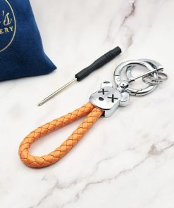 Rising Bear 4 Mei's Keyed sleutelhanger | Rising Bear | Stainless Steel - Leer | zilver- oranje Rising Bear 4