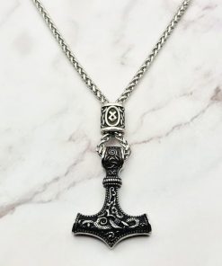 Alternative view of Mei's Viking ketting | Silver Hammer | Stainless Steel | zilver