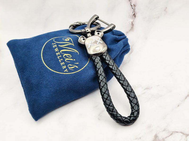 Shadow Bear 1 Mei's Keyed sleutelhanger | Shadow Bear | Stainless Steel - Leer | grijs - zwart Mei's Keyed sleutelhanger | Shadow Bear | Stainless Steel - Leer | grijs - zwart