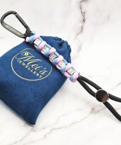 Mei's Handmade sleutelhanger | CARAT Cord | Paracord - Aluminium | zwart - blauw - roze