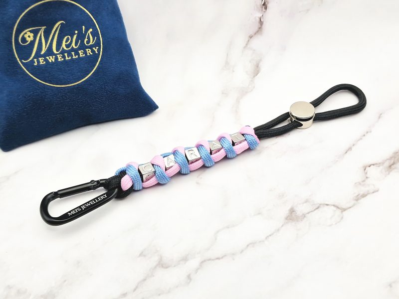 CARAT Cord 4 Mei's Handmade sleutelhanger | CARAT Cord | Paracord - Aluminium | zwart - blauw - roze Mei's Handmade sleutelhanger | CARAT Cord | Paracord - Aluminium | zwart - blauw - roze - Afbeelding 4