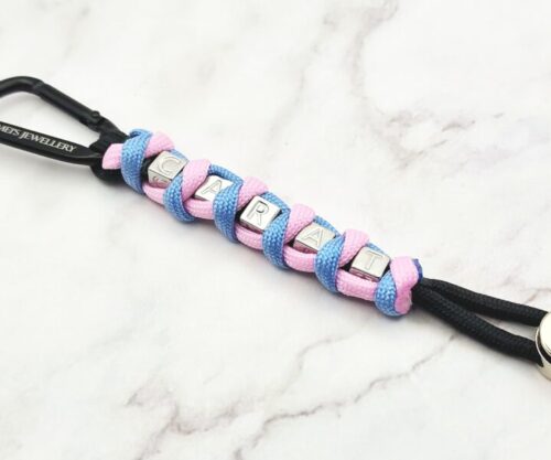 Mei’s Handmade CARAT Cord sleutelhanger van roestvrij staal in blauw, roze en zilver