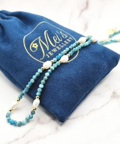 Mei's Everest ketting | Pearl Aura | parel - edelsteen | wit - blauw
