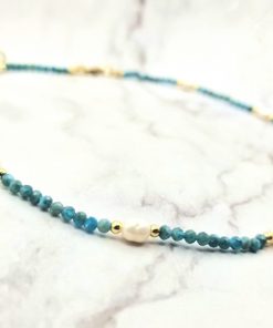 Alternative view of Mei's Everest ketting | Pearl Aura | parel - edelsteen | wit - blauw