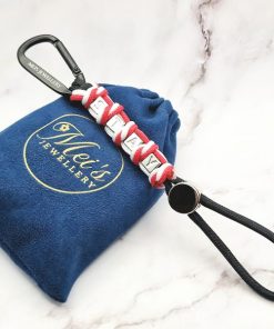 Mei's Handmade sleutelhanger | STAY Cord | Paracord - Aluminium | zwart - rood - wit