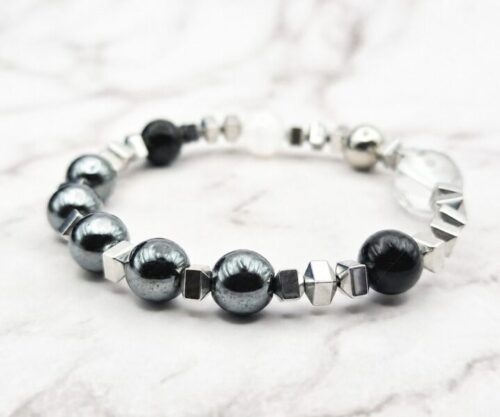 Mei’s Handmade Eclipse Stones armband van edelsteen in grijs, wit en zilver