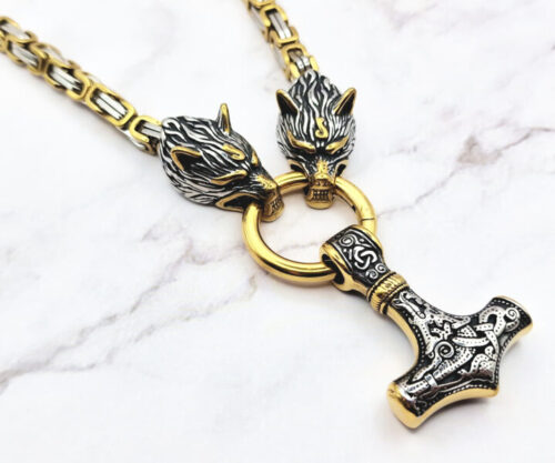 Wolf Hammer Bold 2 Mei's Viking Wolf Hammer Bold | ketting | Stainless Steel Wolf Hammer Bold 2