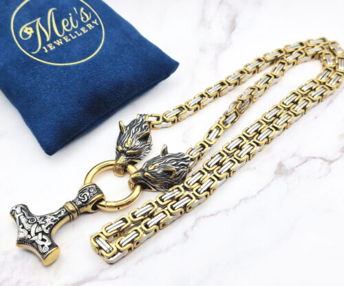Wolf Hammer Bold 4 Mei's Viking Wolf Hammer Bold | ketting | Stainless Steel Wolf Hammer Bold 4
