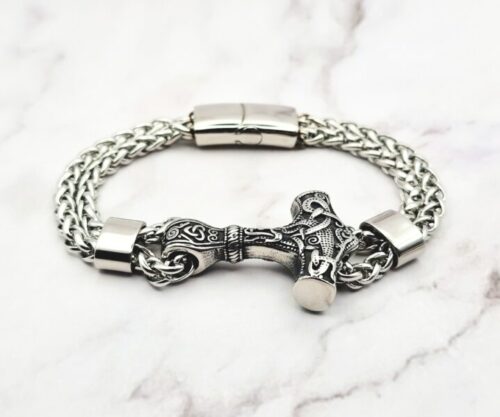 Mei’s Viking Mjölnir Chain armband van roestvrij staal in zilver