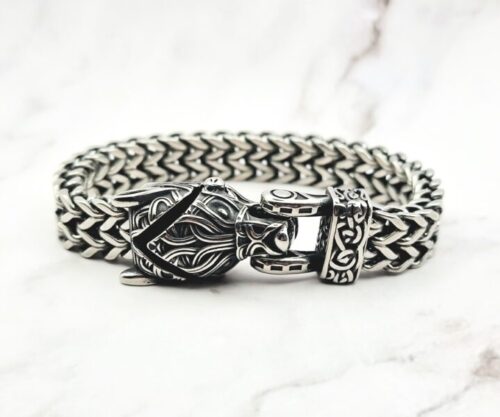 Mei’s Viking Wolf Fenrir Raw armband van roestvrij staal in zilver