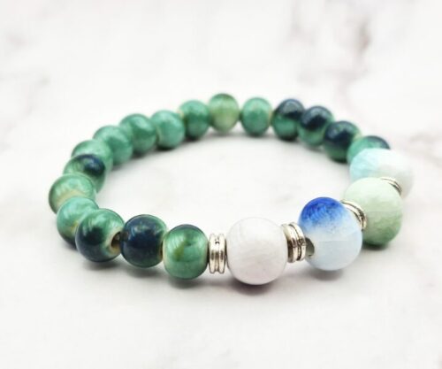 Mei's Tibetan Mystic Ocean keramische armband in groenblauwe tinten