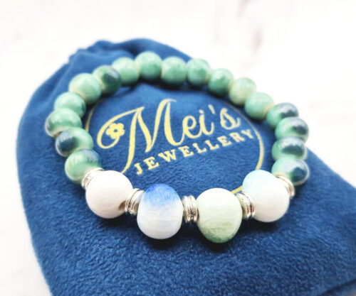 Mei's Tibetan Mystic Ocean keramische armband in groenblauwe tinten